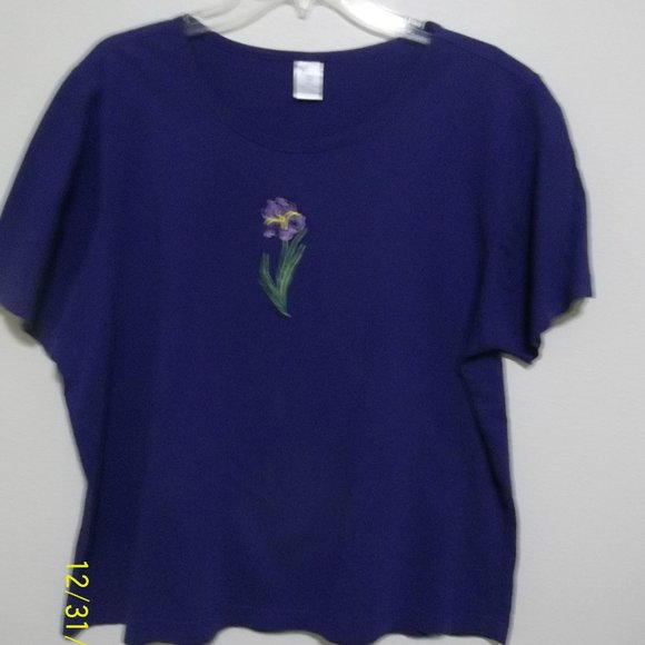 Country Store Two Piece Button Up/Matching Tee Purple w/Iris Motif Size 1X - Picture 4 of 8